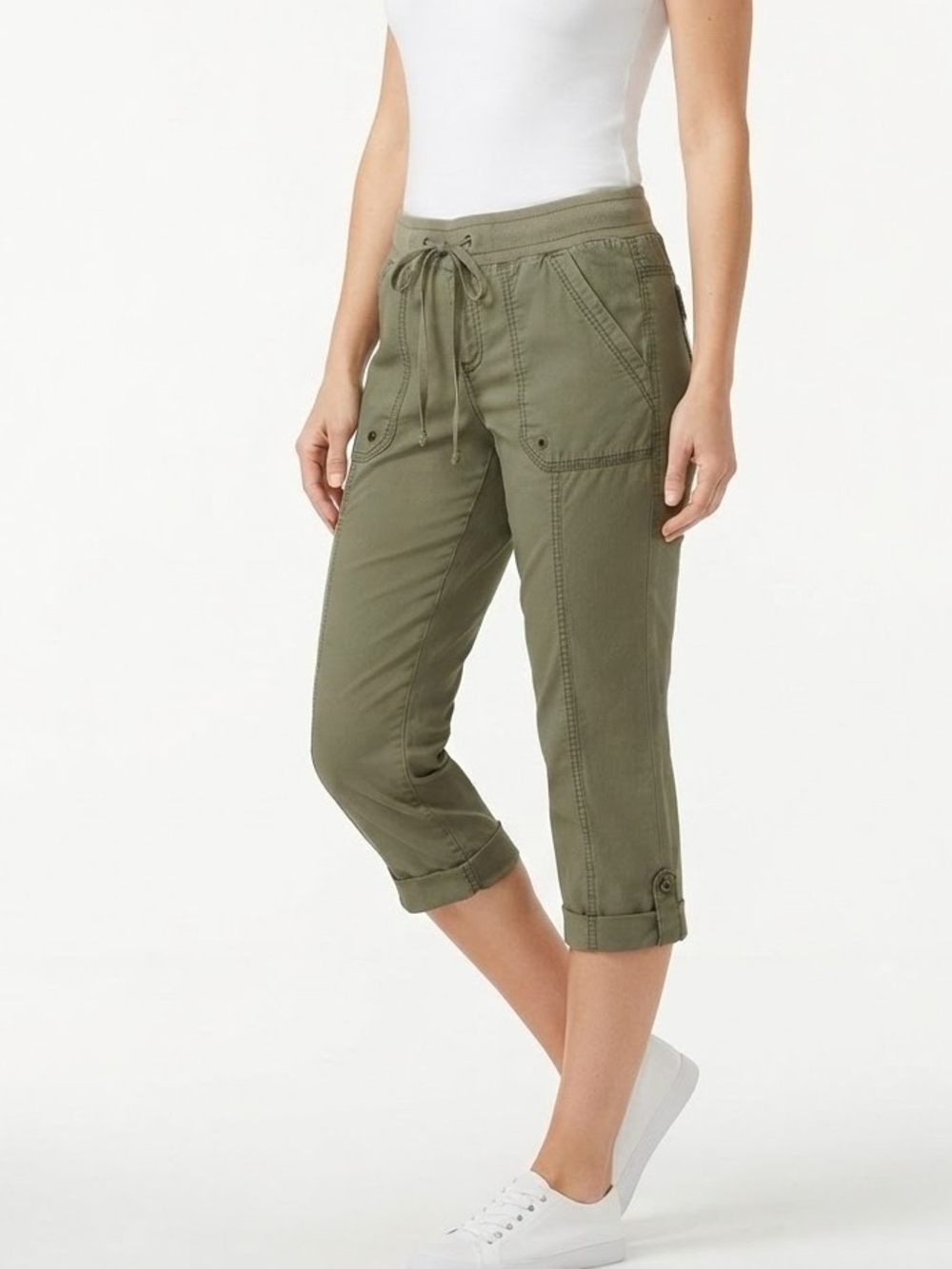​Natural Reflections Olive Green Drawstring Cargo Capri Pants Size 6 GUC